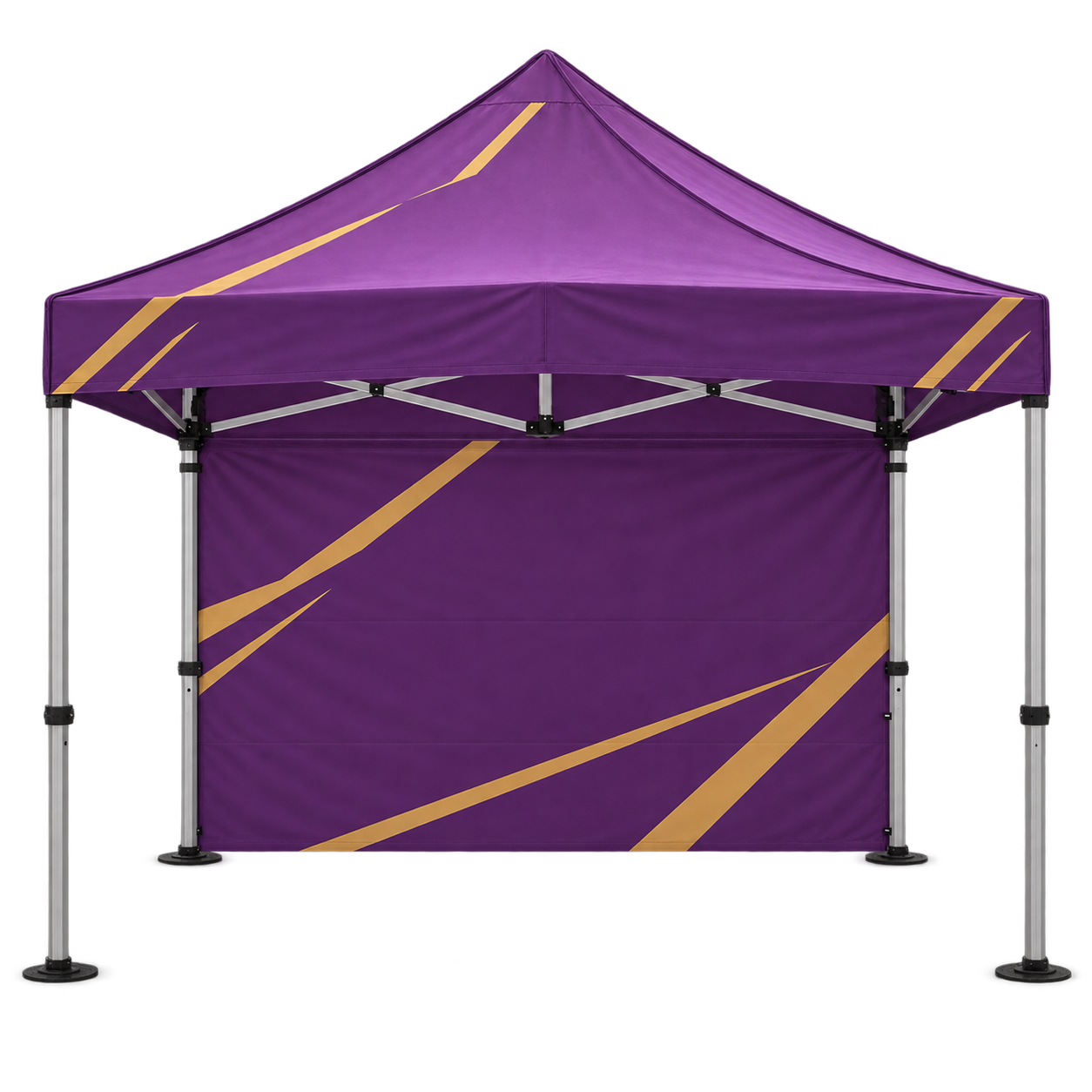 Illustrative marquee with a full printed wall across the back and open front and sides
